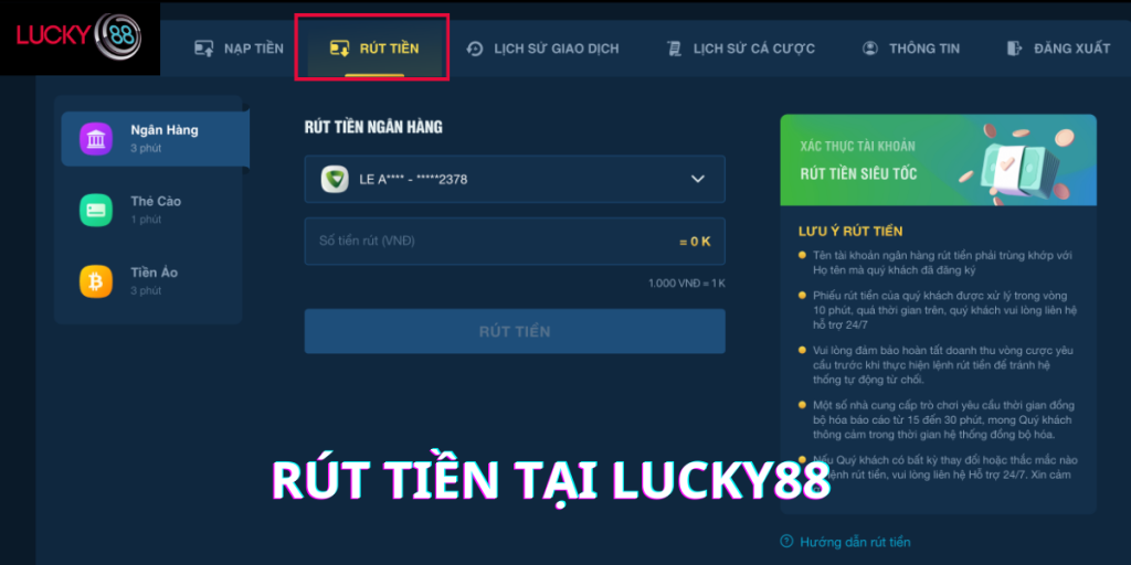 Rút tiền tại Lucky88