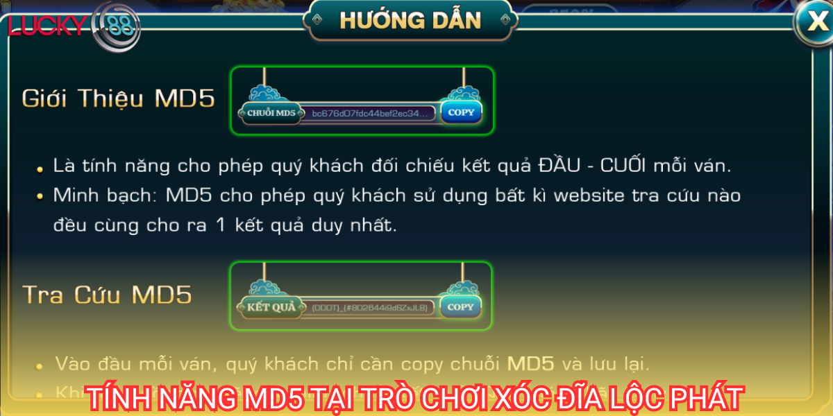 Xóc đĩa lộc phát sử dụng công nghệ MD5 đảm bảo tính minh bạch và xanh chín cho khách hàng