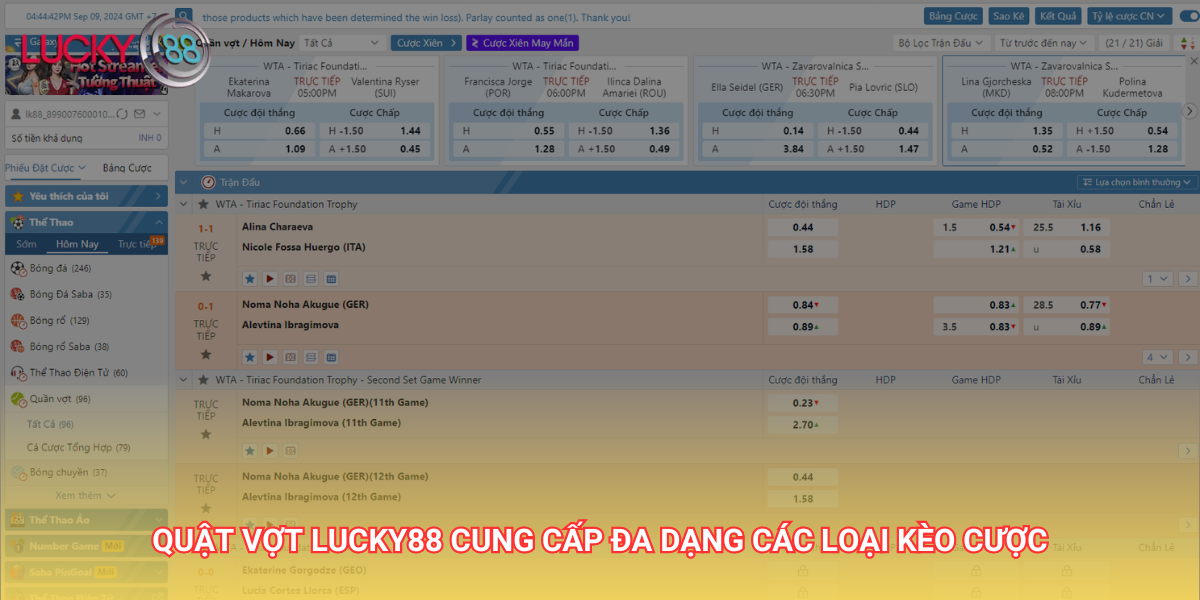 Giao diện cá cược Lucky88